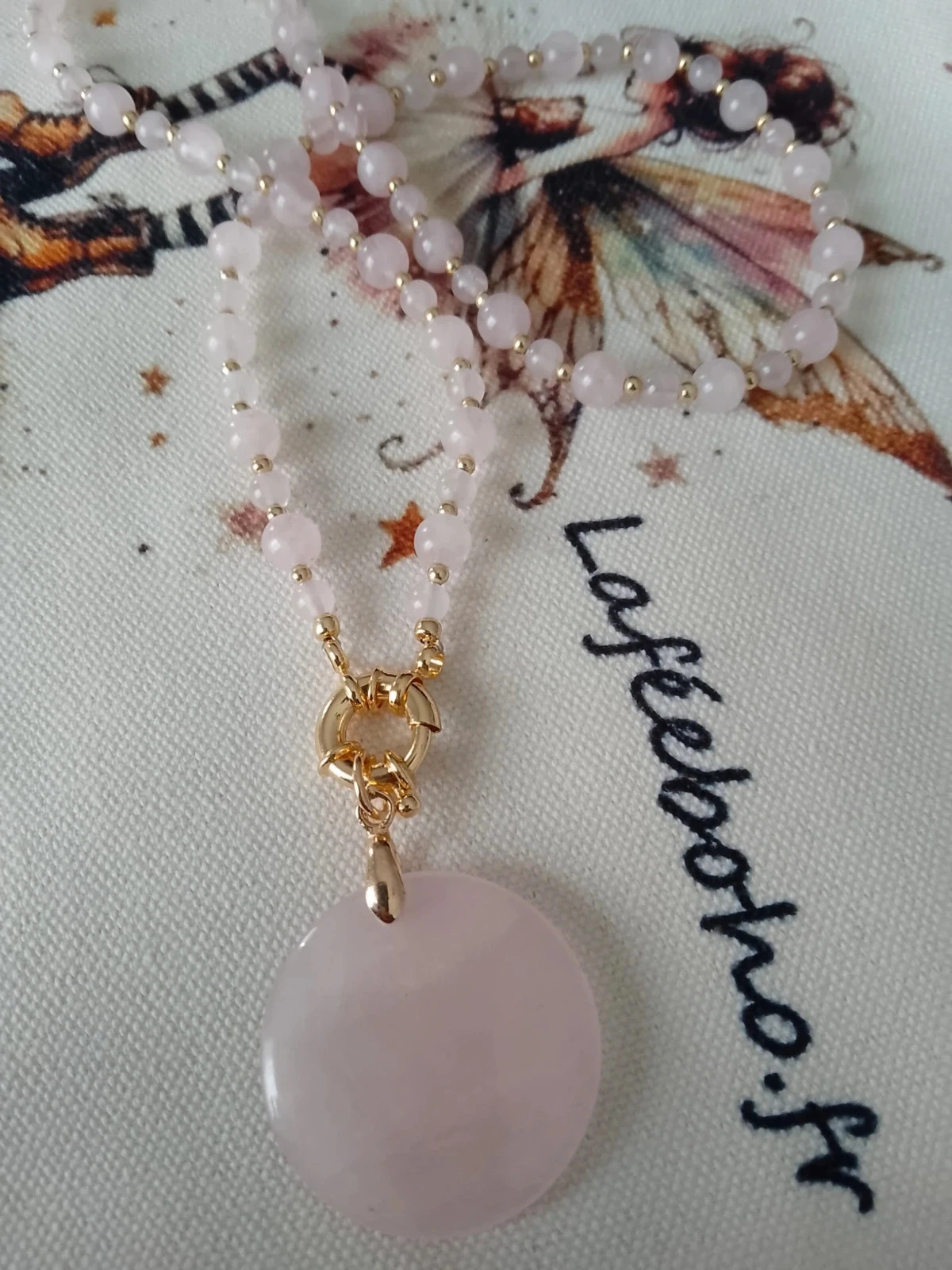 Collier pierre de quartz rose